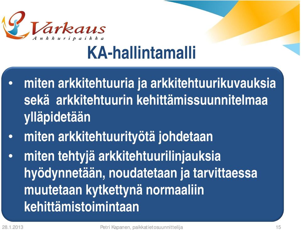 arkkitehtuurityötä johdetaan miten tehtyjä arkkitehtuurilinjauksia