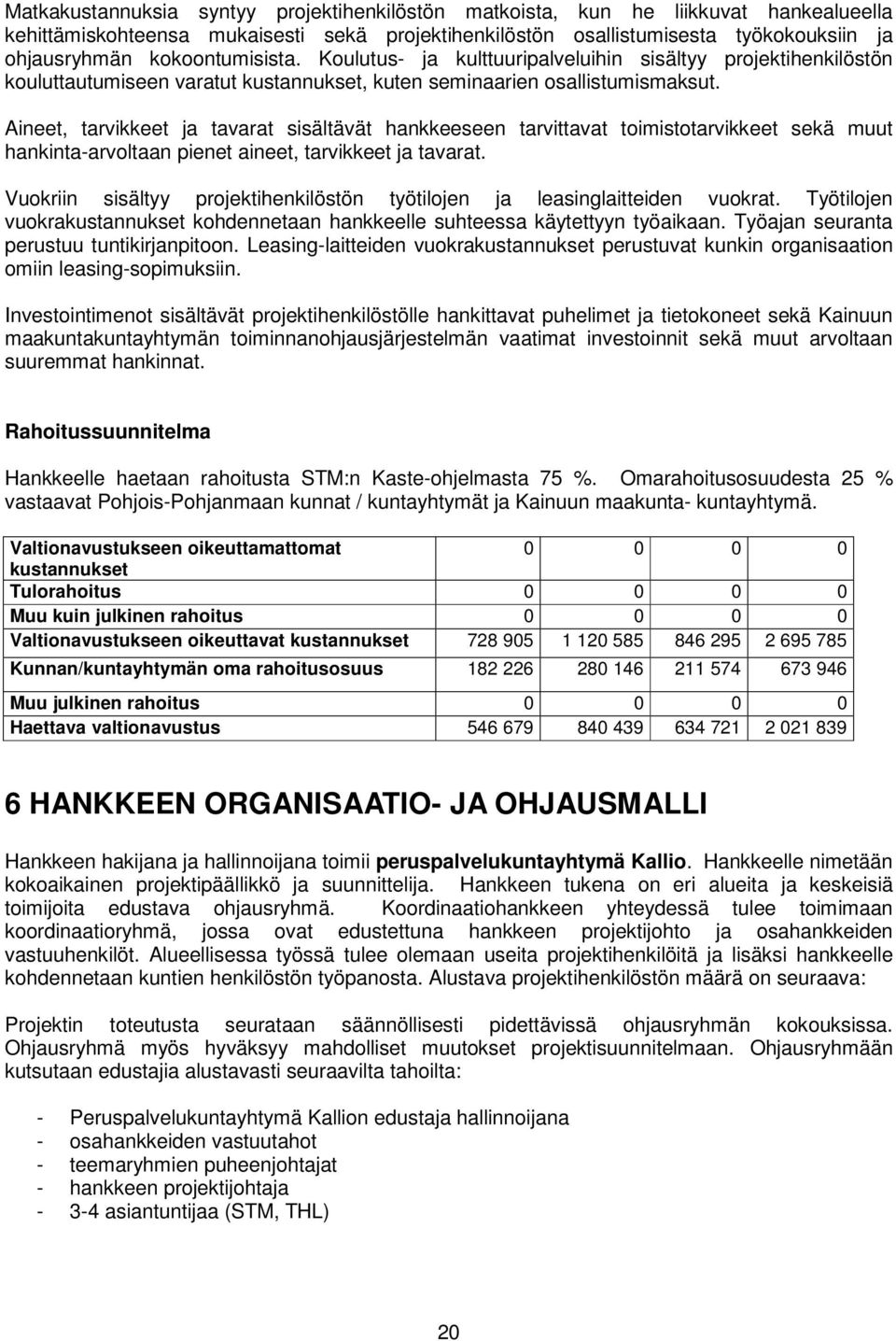 Aineet, tarvikkeet ja tavarat sisältävät hankkeeseen tarvittavat toimistotarvikkeet sekä muut hankinta-arvoltaan pienet aineet, tarvikkeet ja tavarat.