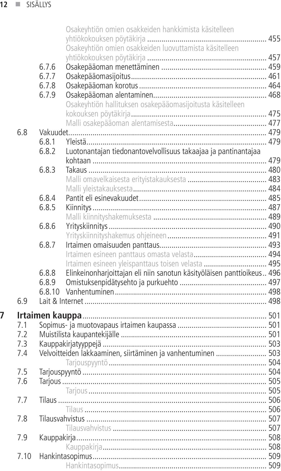 .. 468 Osakeyhtiön hallituksen osakepääomasijoitusta käsitelleen kokouksen pöytäkirja... 475 Malli osakepääoman alentamisesta... 477 6.8 Vakuudet... 479 6.8.1 Yleistä... 479 6.8.2 Luotonantajan tiedonantovelvollisuus takaajaa ja pantinantajaa kohtaan.