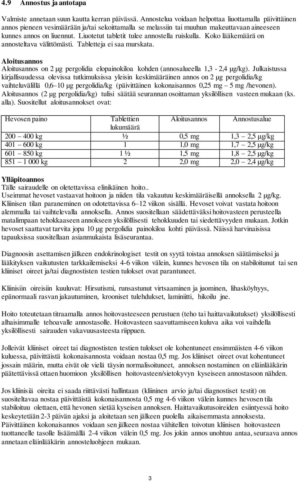 Liuotetut tabletit tulee annostella ruiskulla. Koko lääkemäärä on annosteltava välittömästi. Tabletteja ei saa murskata.