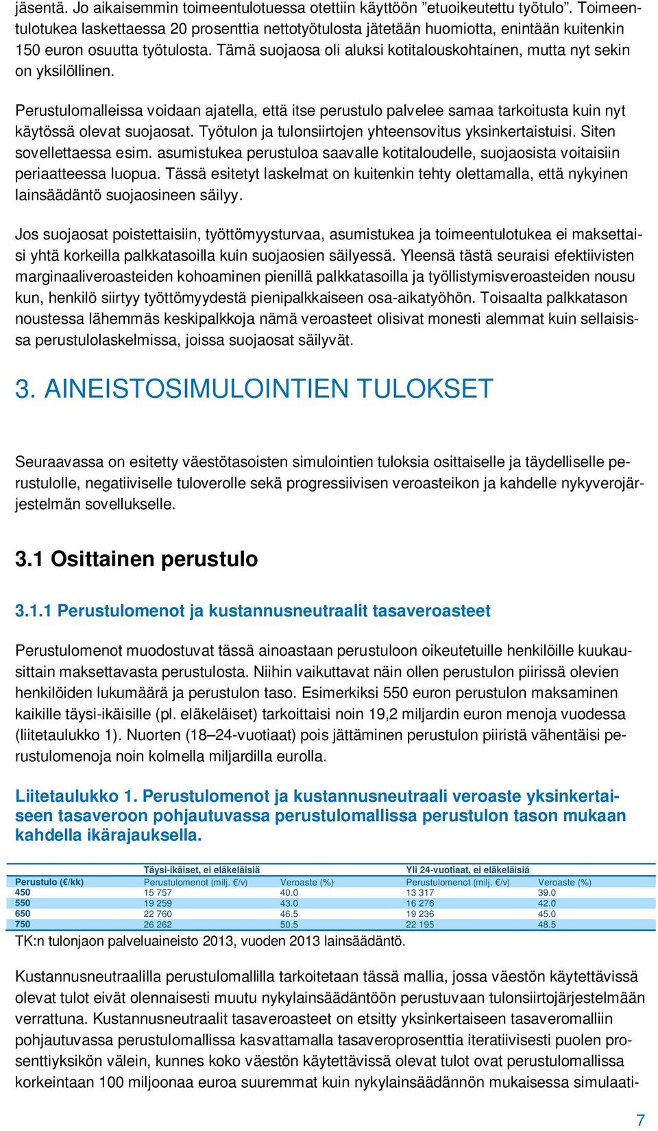 Tämä suojaosa oli aluksi kotitalouskohtainen, mutta nyt sekin on yksilöllinen. Perustulomalleissa voidaan ajatella, että itse perustulo palvelee samaa tarkoitusta kuin nyt käytössä olevat suojaosat.