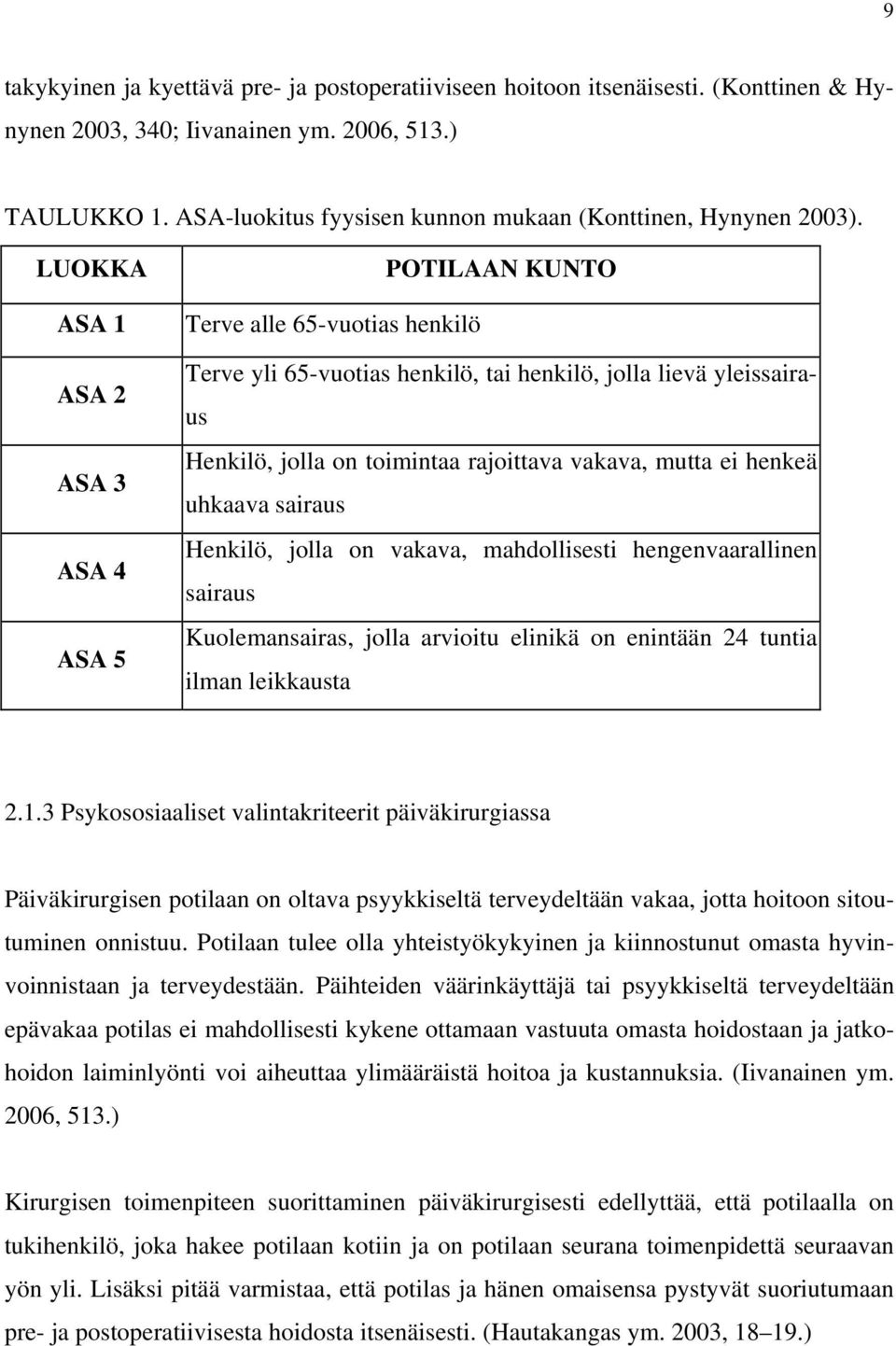 LUOKKA ASA 1 ASA 2 ASA 3 ASA 4 ASA 5 POTILAAN KUNTO Terve alle 65-vuotias henkilö Terve yli 65-vuotias henkilö, tai henkilö, jolla lievä yleissairaus Henkilö, jolla on toimintaa rajoittava vakava,