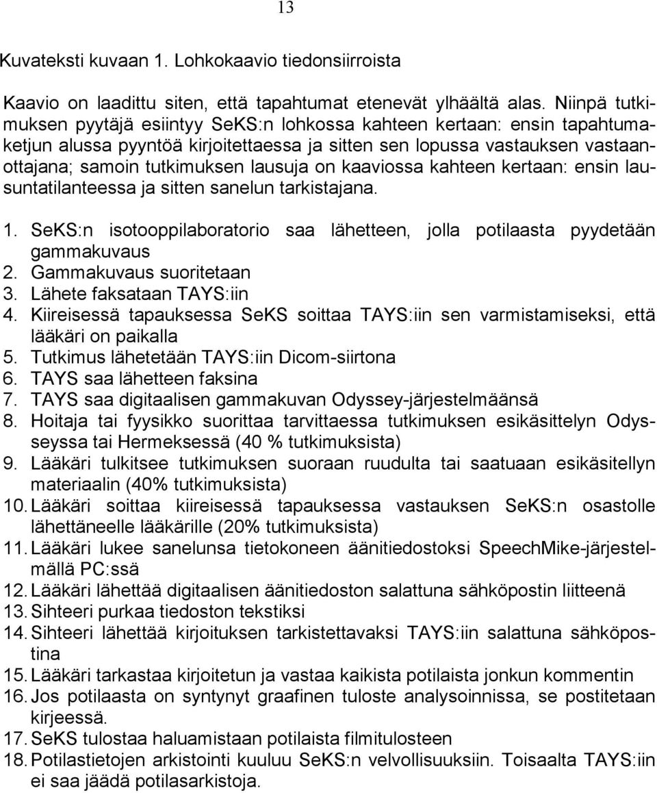 on kaaviossa kahteen kertaan: ensin lausuntatilanteessa ja sitten sanelun tarkistajana. 1. SeKS:n isotooppilaboratorio saa lähetteen, jolla potilaasta pyydetään gammakuvaus 2.