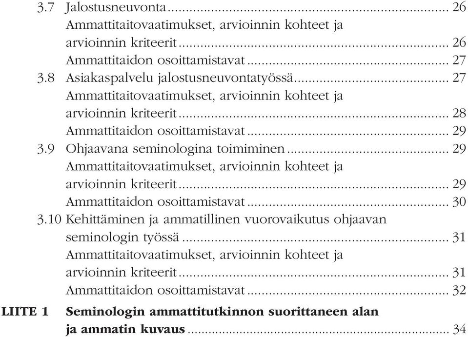 9 Ohjaavana seminologina toimiminen... 29 Ammattitaitovaatimukset, arvioinnin kohteet ja arvioinnin kriteerit... 29 Ammattitaidon osoittamistavat... 30 3.