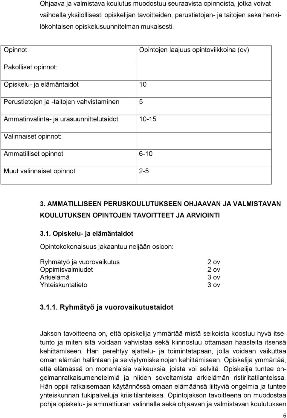 Opinnot Opintojen laajuus opintoviikkoina (ov) Pakolliset opinnot: Opiskelu- ja elämäntaidot 10 Perustietojen ja -taitojen vahvistaminen 5 Ammatinvalinta- ja urasuunnittelutaidot 10-15 Valinnaiset