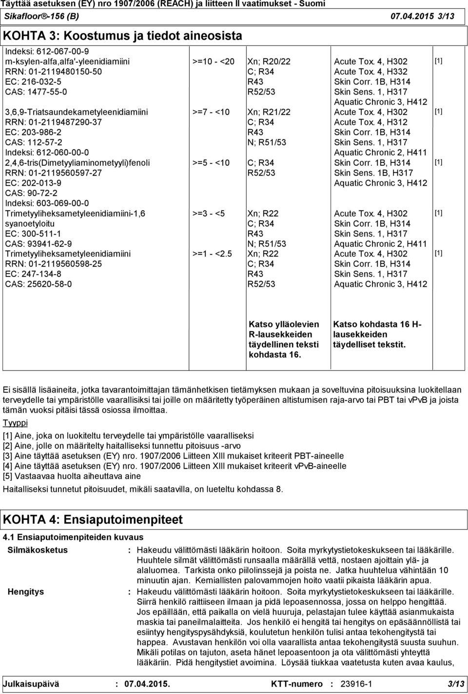 01-2119487290-37 EC 203-986-2 CAS 112-57-2 Indeksi 612-060-00-0 2,4,6-tris(Dimetyyliaminometyyli)fenoli RRN 01-2119560597-27 EC 202-013-9 CAS 90-72-2 Indeksi 603-069-00-0