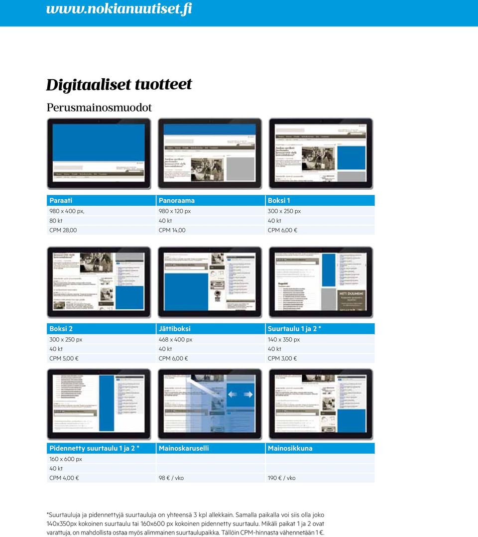 px 40 kt CPM 4,00 98 / vko 190 / vko *Suurtauluja ja pidennettyjä suurtauluja on yhteensä 3 kpl allekkain.