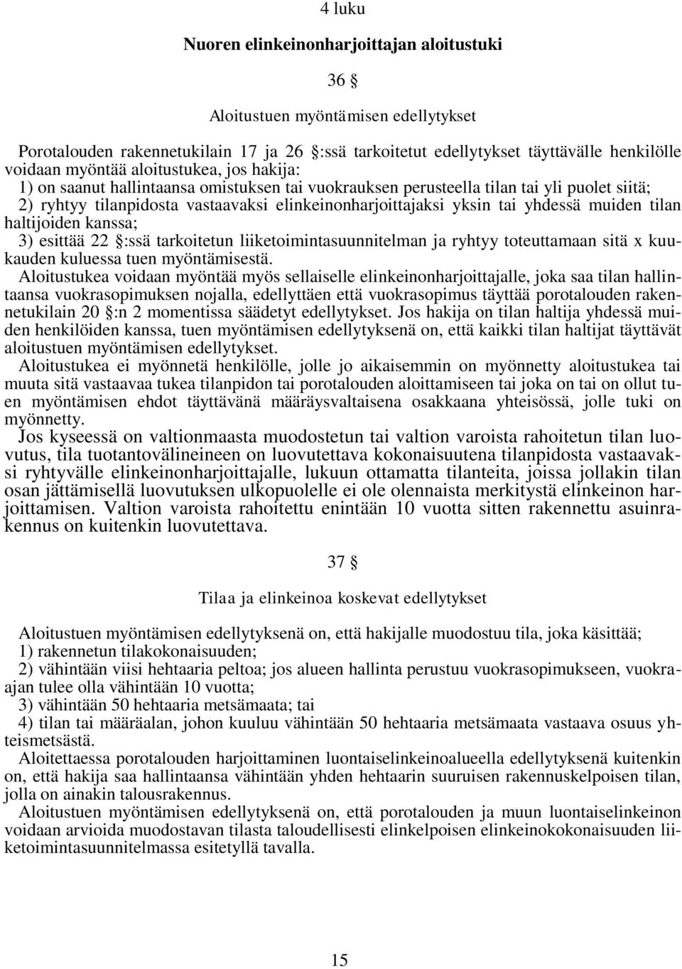 muiden tilan haltijoiden kanssa; 3) esittää 22 :ssä tarkoitetun liiketoimintasuunnitelman ja ryhtyy toteuttamaan sitä x kuukauden kuluessa tuen myöntämisestä.