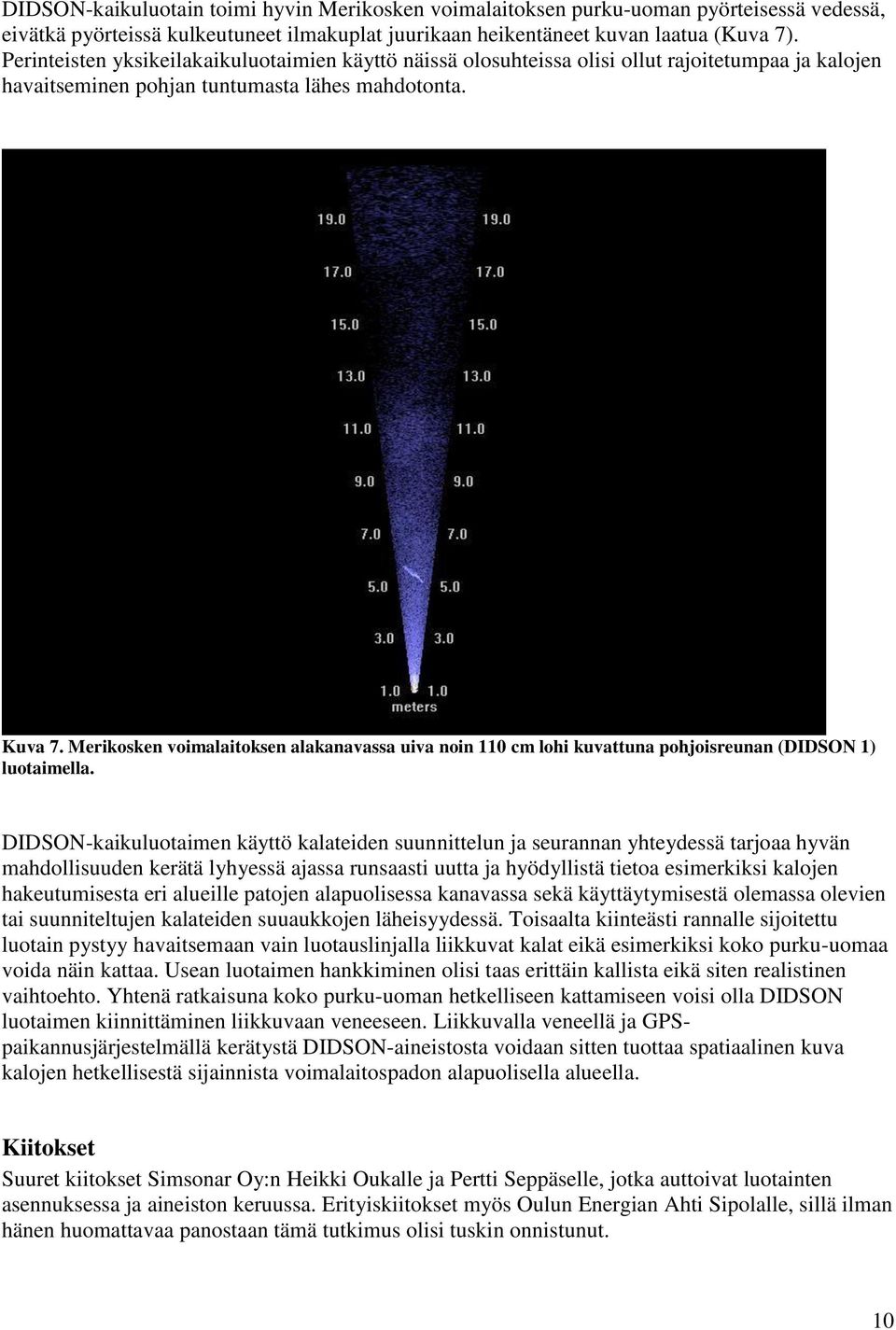 Merikosken voimalaitoksen alakanavassa uiva noin 11 cm lohi kuvattuna pohjoisreunan (DIDSON 1) luotaimella.