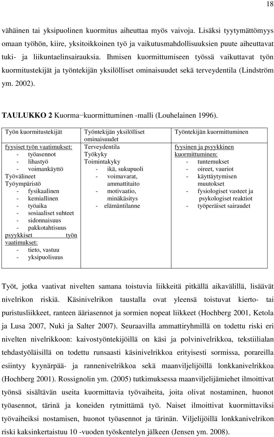 Ihmisen kuormittumiseen työssä vaikuttavat työn kuormitustekijät ja työntekijän yksilölliset ominaisuudet sekä terveydentila (Lindström ym. 2002).