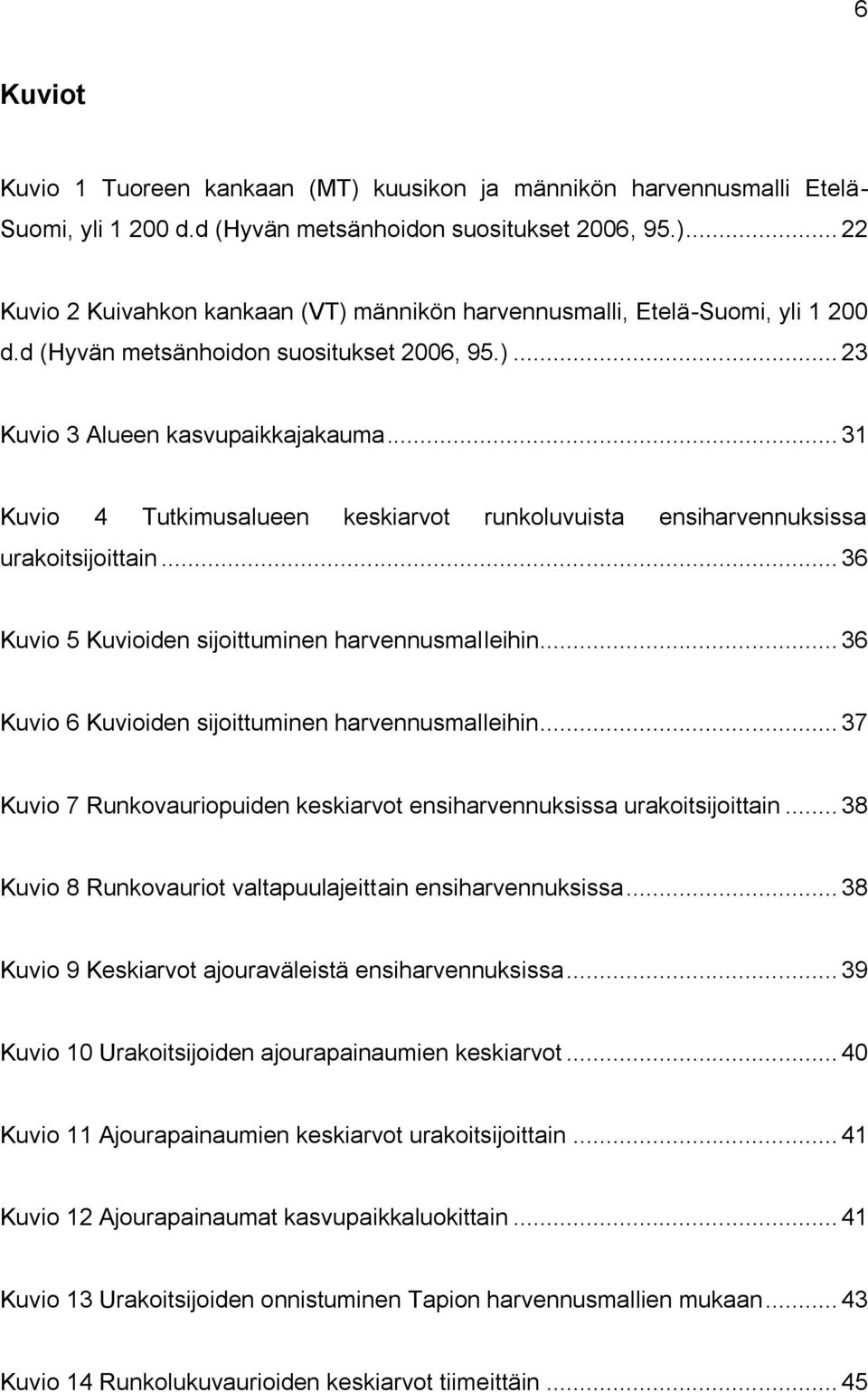 .. 36 Kuvio 5 Kuvioiden sijoittuminen harvennusmalleihin... 36 Kuvio 6 Kuvioiden sijoittuminen harvennusmalleihin... 37 Kuvio 7 Runkovauriopuiden keskiarvot ensiharvennuksissa urakoitsijoittain.