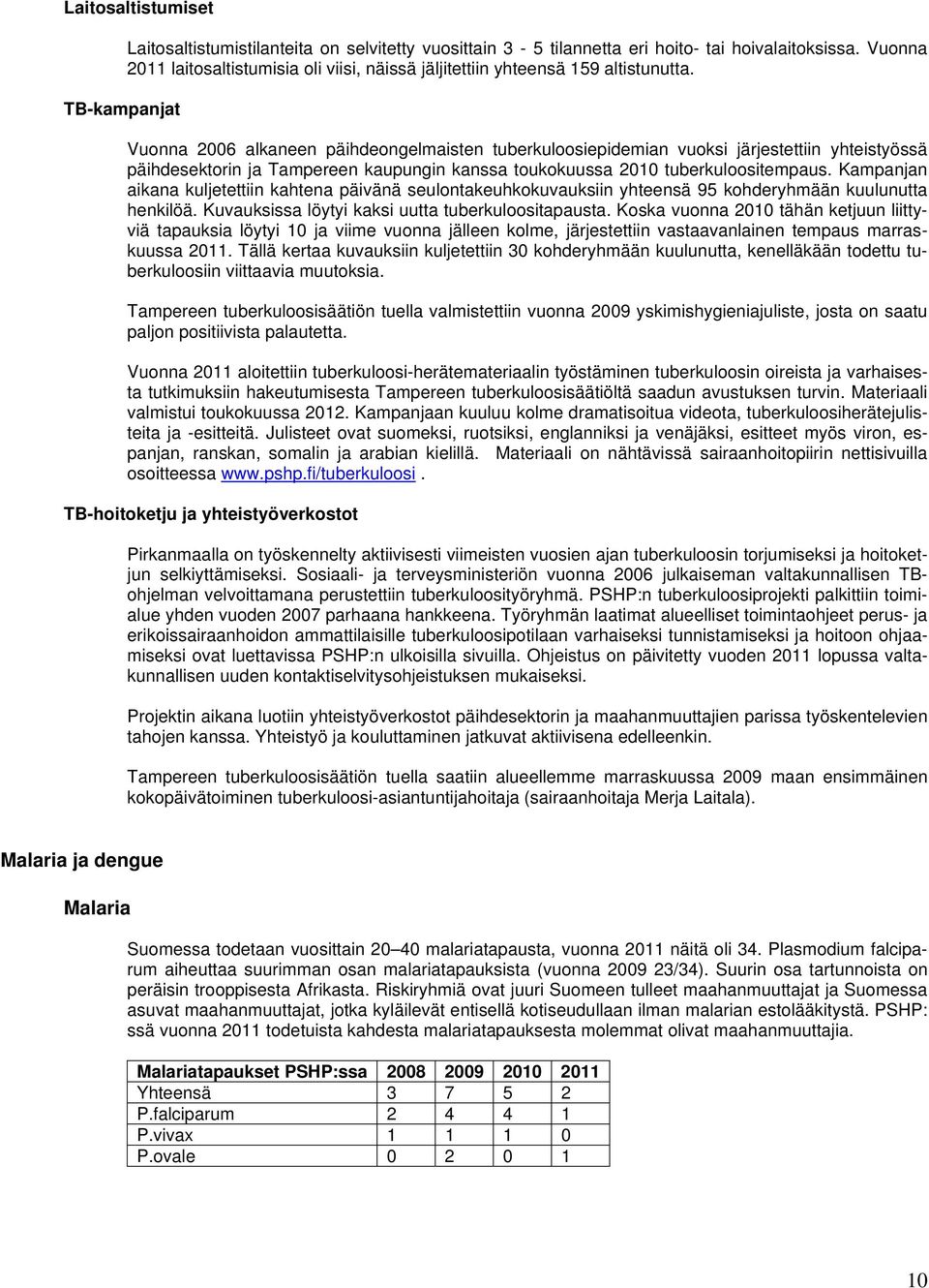 Vuonna 2006 alkaneen päihdeongelmaisten tuberkuloosiepidemian vuoksi järjestettiin yhteistyössä päihdesektorin ja Tampereen kaupungin kanssa toukokuussa 2010 tuberkuloositempaus.