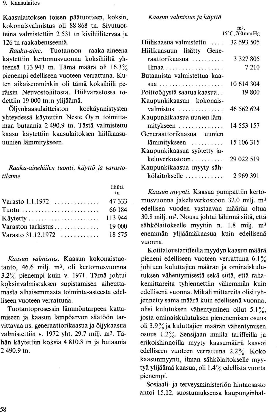 Kuten aikaisemminkin oli tämä koksihiili peräisin Neuvostoliitosta. Hiilivarastossa todettiin 19 000 tn:n ylijäämä.