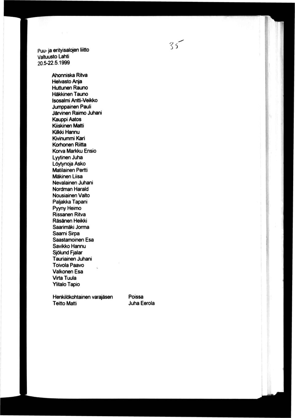Kilkki Hannu Kivinummi Kari Korhonen Riitta Korva Markku Ensio Lyytinen Juha Löytynqa Asko Matilainen Pertti Mäkinen Liisa Nevalainen Juhani Nordman Harald