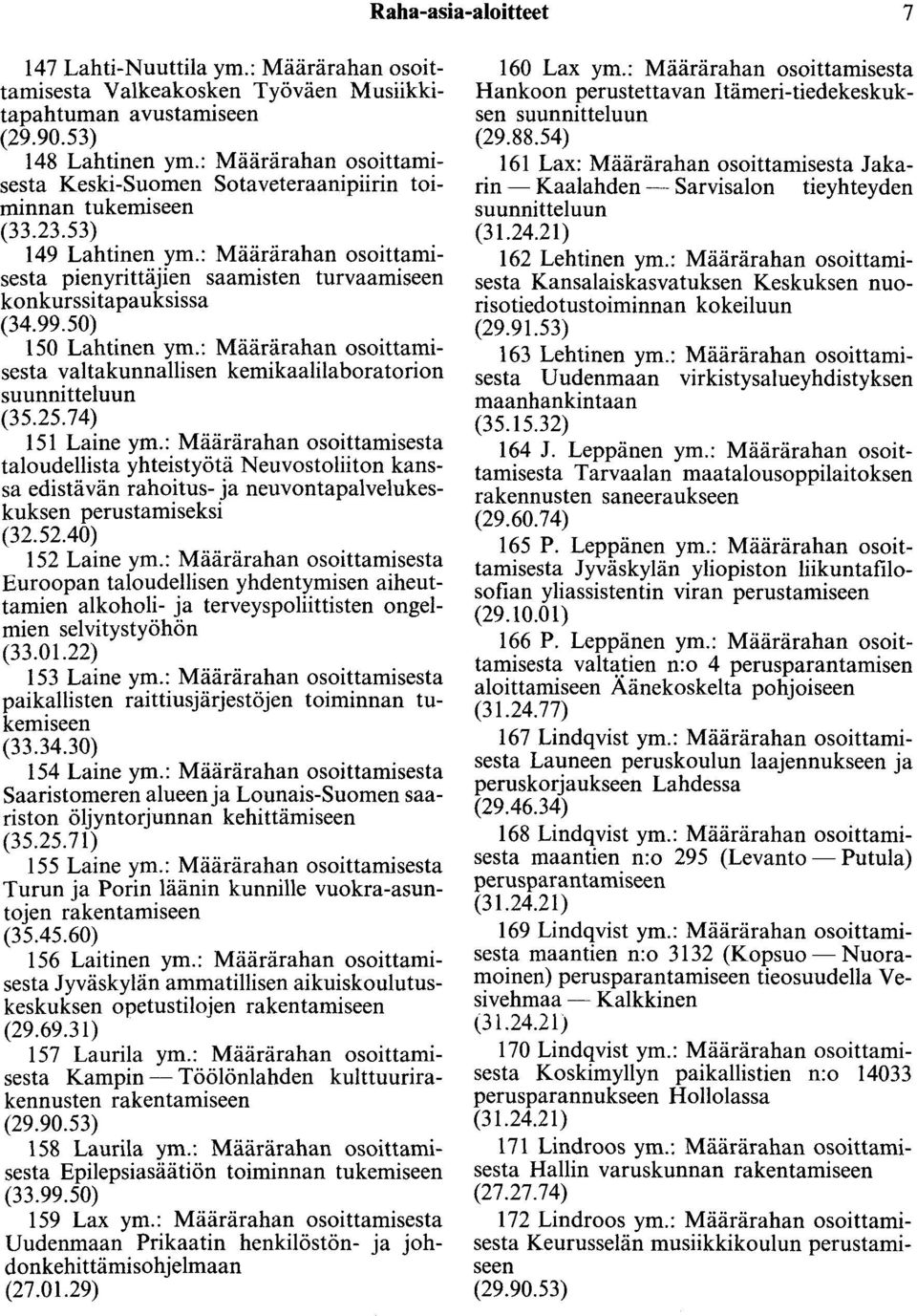 99.50) 150 Lahtinen ym.: Määrärahan osoittamisesta valtakunnallisen kemikaalilaboratorion suunnitteluun (35.25.74) 151 Laine ym.