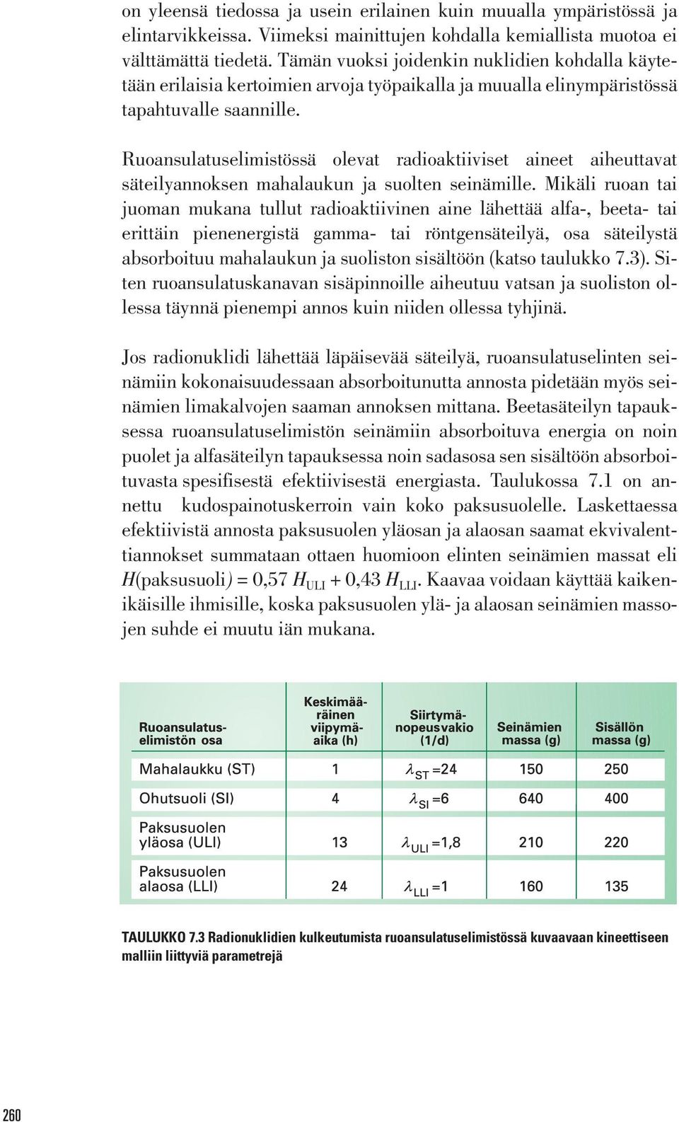 Ruoansulatuselimistössä olevat radioaktiiviset aineet aiheuttavat säteilyannoksen mahalaukun ja suolten seinämille.