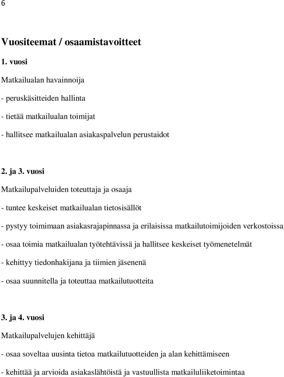 verkostoissa - osaa toimia matkailualan työtehtävissä ja hallitsee keskeiset työmenetelmät - kehittyy tiedonhakijana ja tiimien jäsenenä - osaa suunnitella ja toteuttaa