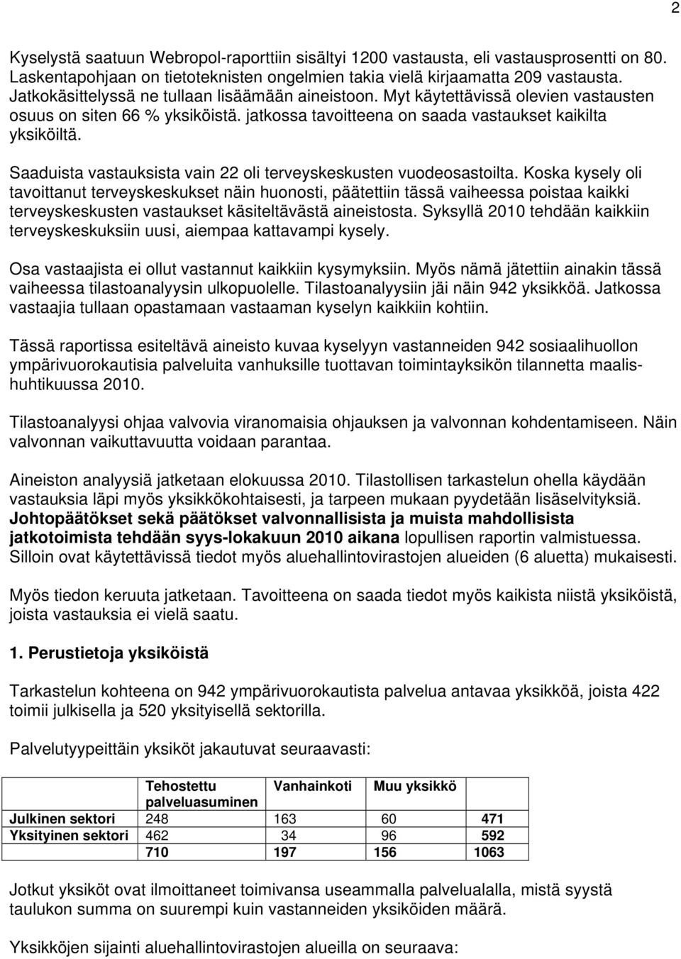 Saaduista vastauksista vain 22 oli terveyskeskusten vuodeosastoilta.