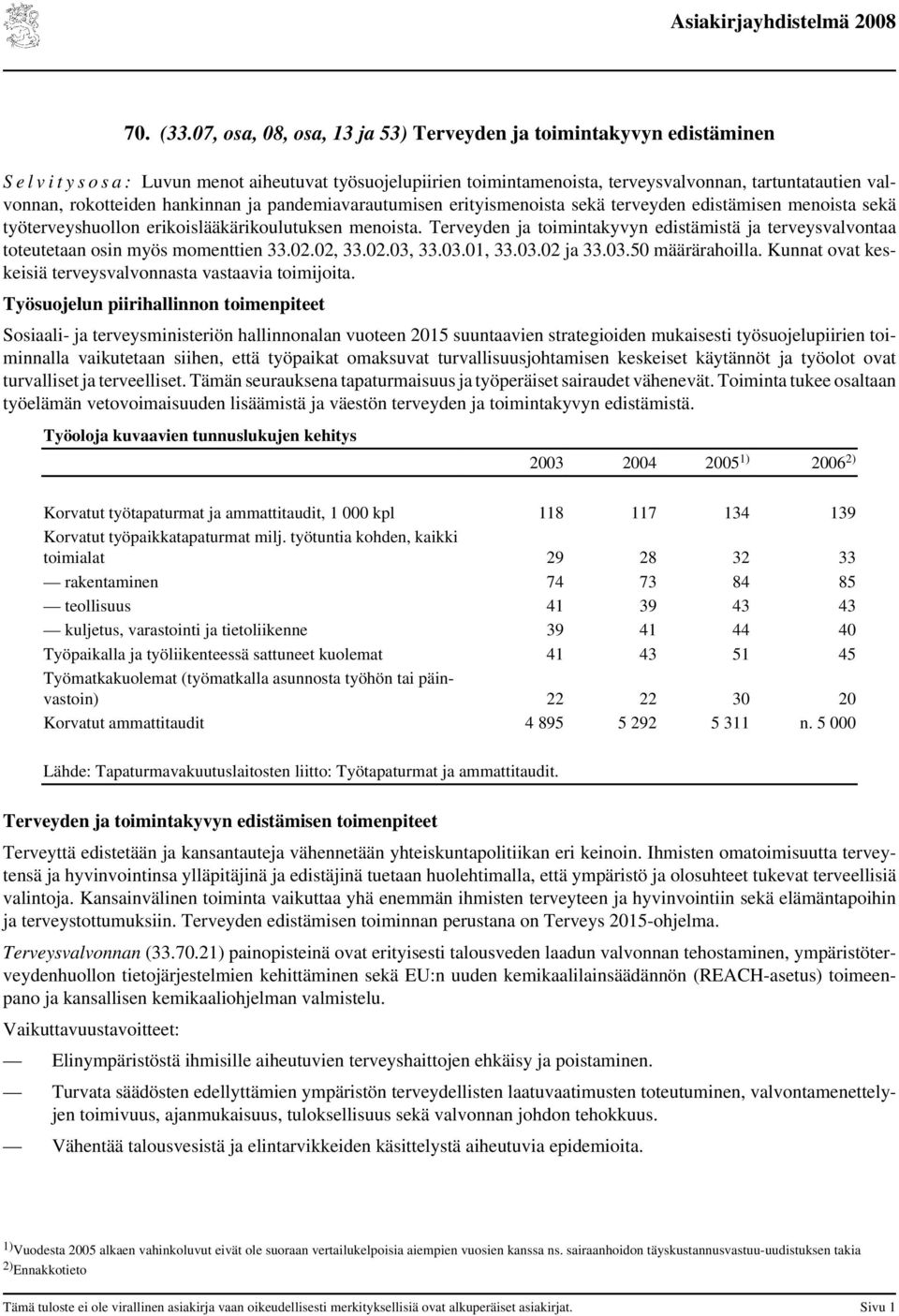 rokotteiden hankinnan ja pandemiavarautumisen erityismenoista sekä terveyden edistämisen menoista sekä työterveyshuollon erikoislääkärikoulutuksen menoista.