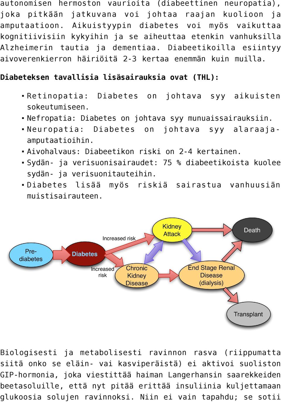 Diabeetikoilla esiintyy aivoverenkierron häiriöitä 2-3 kertaa enemmän kuin muilla. Diabeteksen tavallisia lisäsairauksia ovat (THL): Retinopatia: Diabetes on johtava syy aikuisten sokeutumiseen.