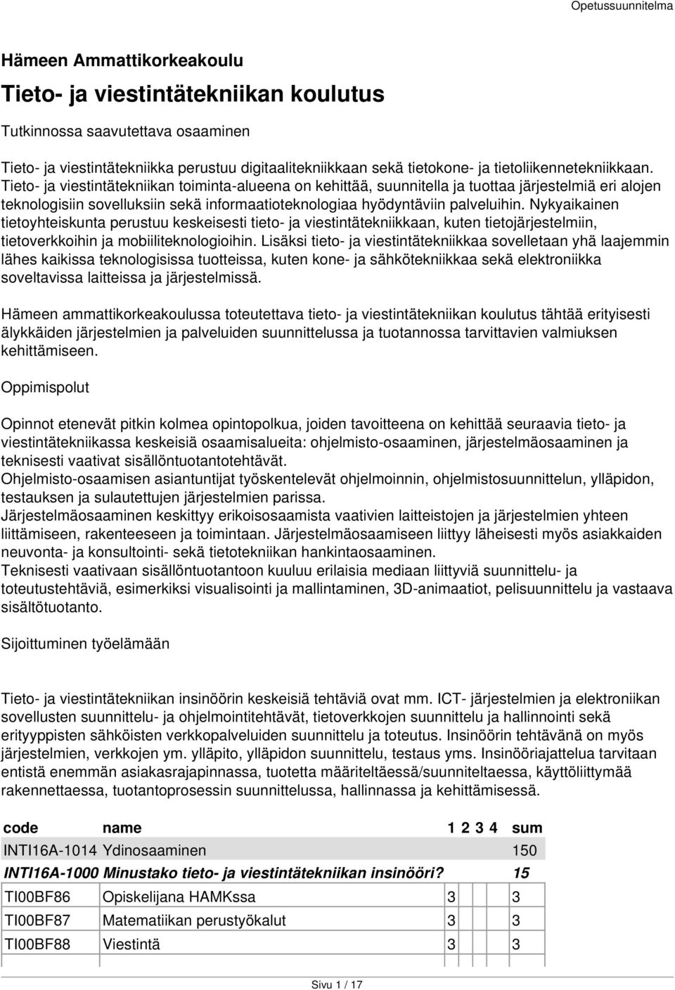 Tieto- ja viestintätekniikan toiminta-alueena on kehittää, suunnitella ja tuottaa järjestelmiä eri alojen teknologisiin sovelluksiin sekä informaatioteknologiaa hyödyntäviin palveluihin.