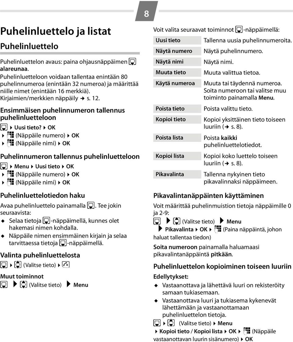 Ensimmäisen puhelinnumeron tallennus puhelinluetteloon s Uusi tieto?