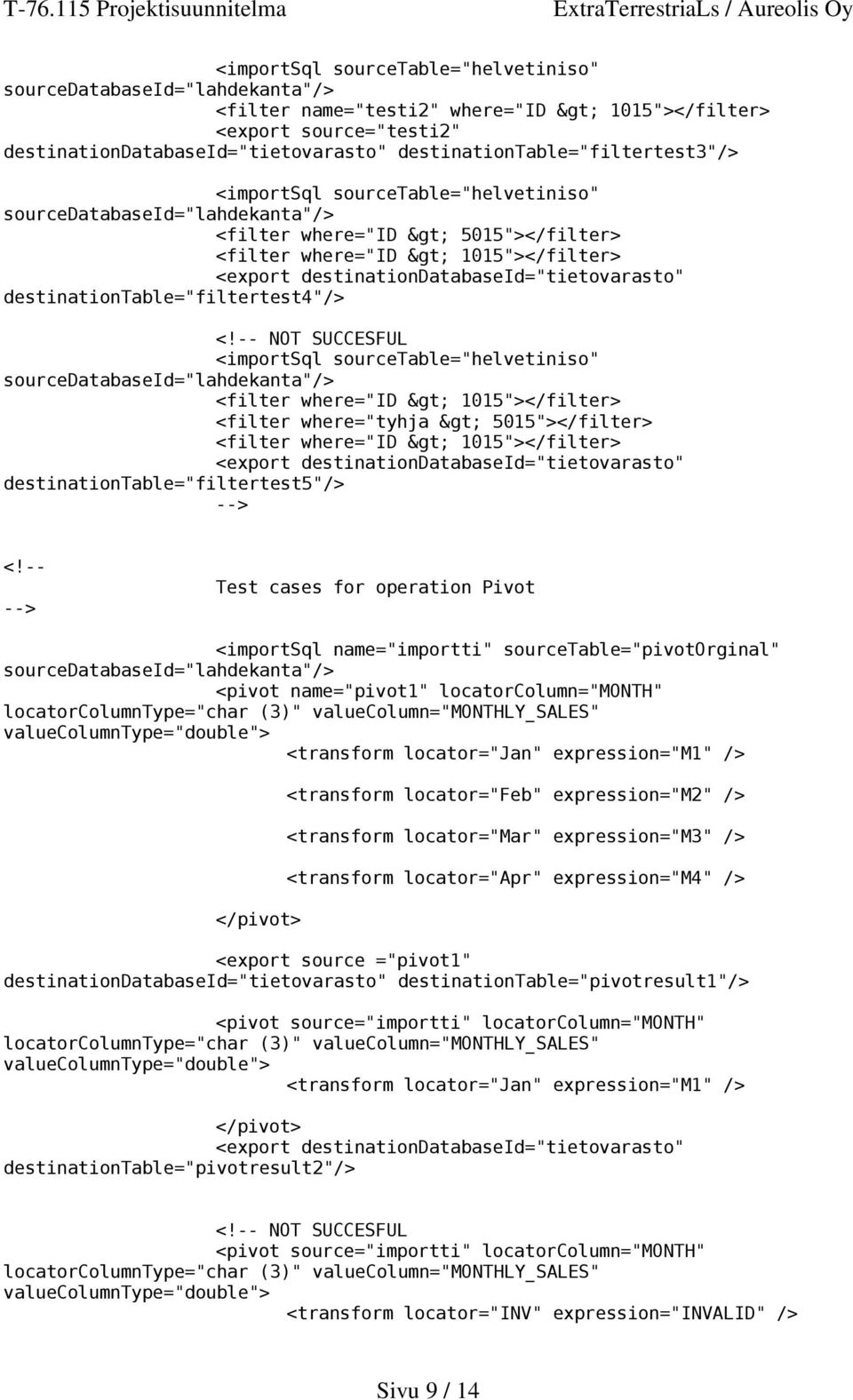 > 1015"></filter> <filter where="tyhja > 5015"></filter> <filter where="id > 1015"></filter> destinationtable="filtertest5"/> Test cases for operation Pivot <importsql name="importti"