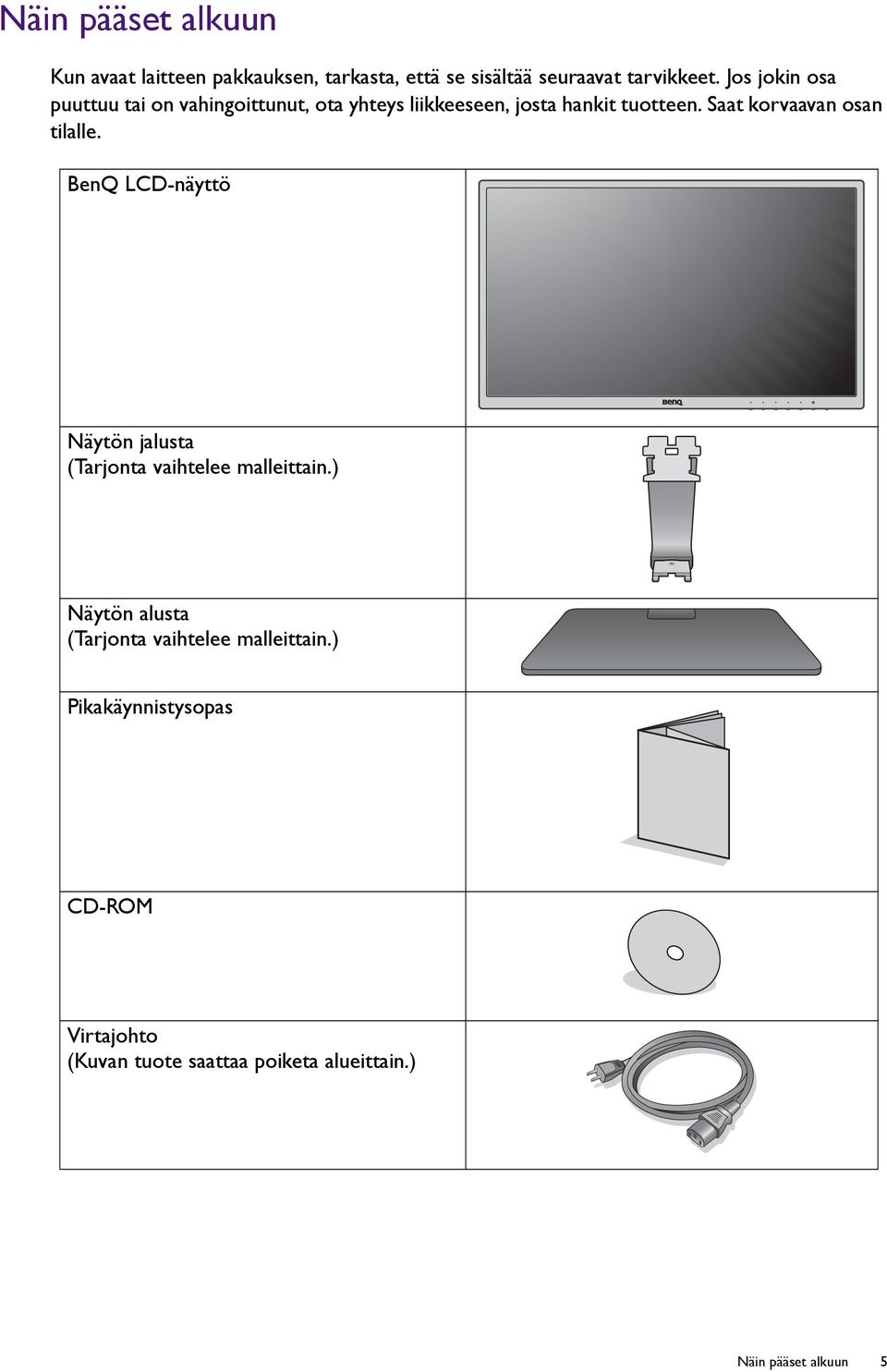 Saat korvaavan osan tilalle. BenQ LCD-näyttö Näytön jalusta (Tarjonta vaihtelee malleittain.
