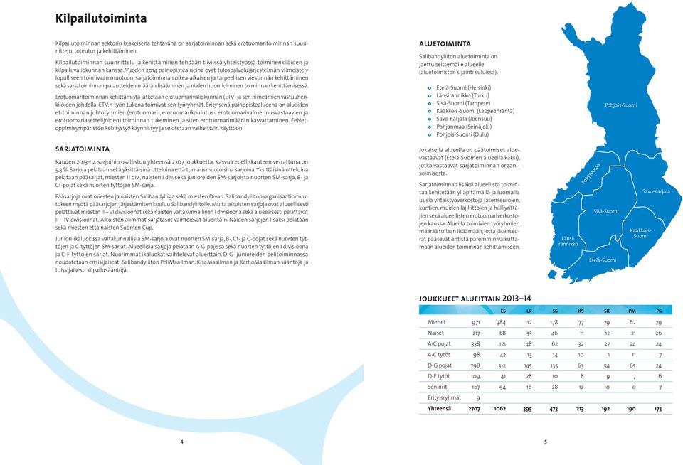 Vuoden 2014 painopistealueina ovat tulospalvelujärjestelmän viimeistely lopulliseen toimivaan muotoon, sarjatoiminnan oikea-aikaisen ja tarpeellisen viestinnän kehittäminen sekä sarjatoiminnan