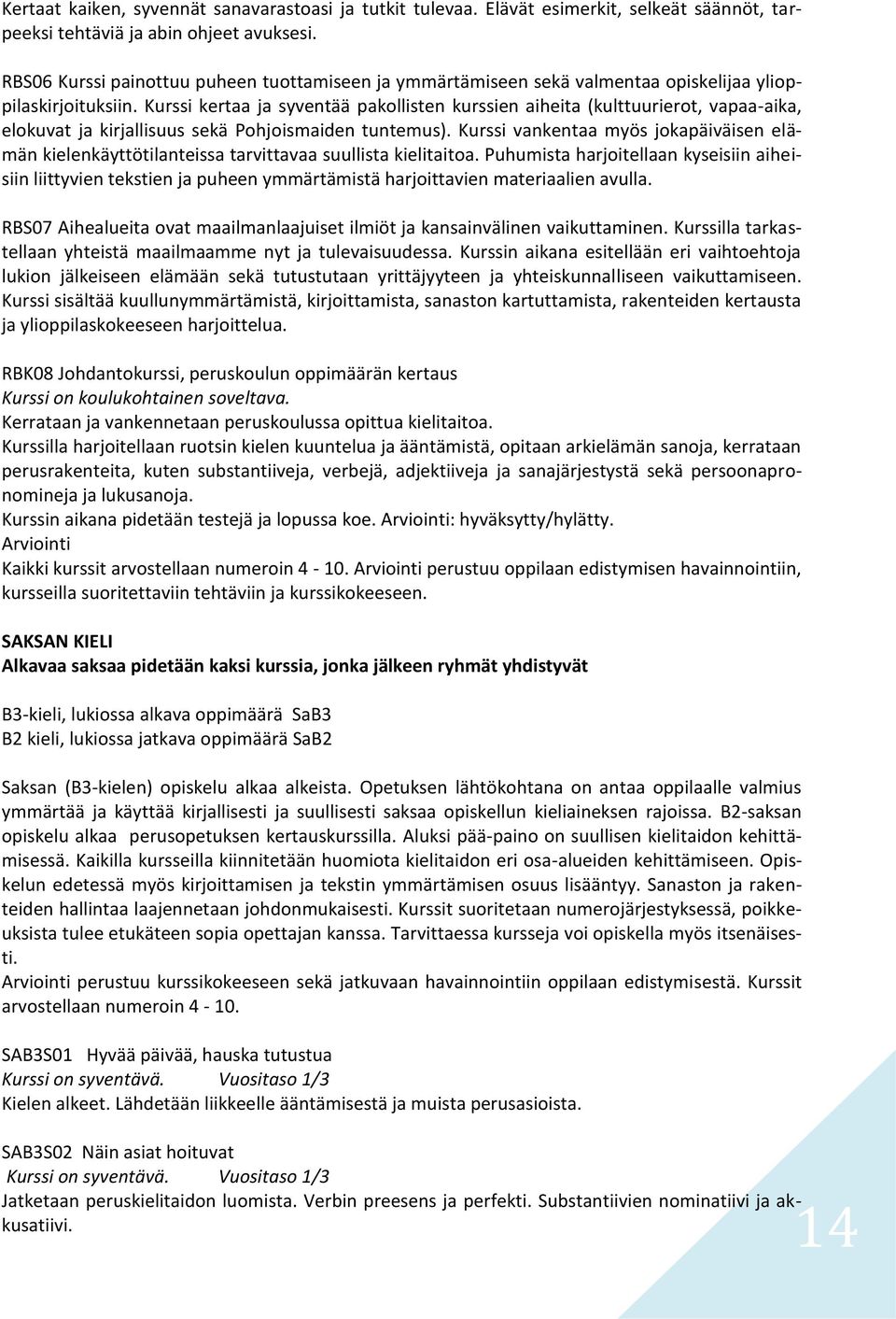 Kurssi kertaa ja syventää pakollisten kurssien aiheita (kulttuurierot, vapaa-aika, elokuvat ja kirjallisuus sekä Pohjoismaiden tuntemus).