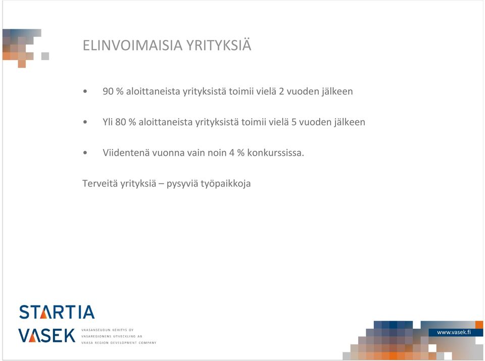 yrityksistä toimii vielä 5 vuoden jälkeen Viidentenä