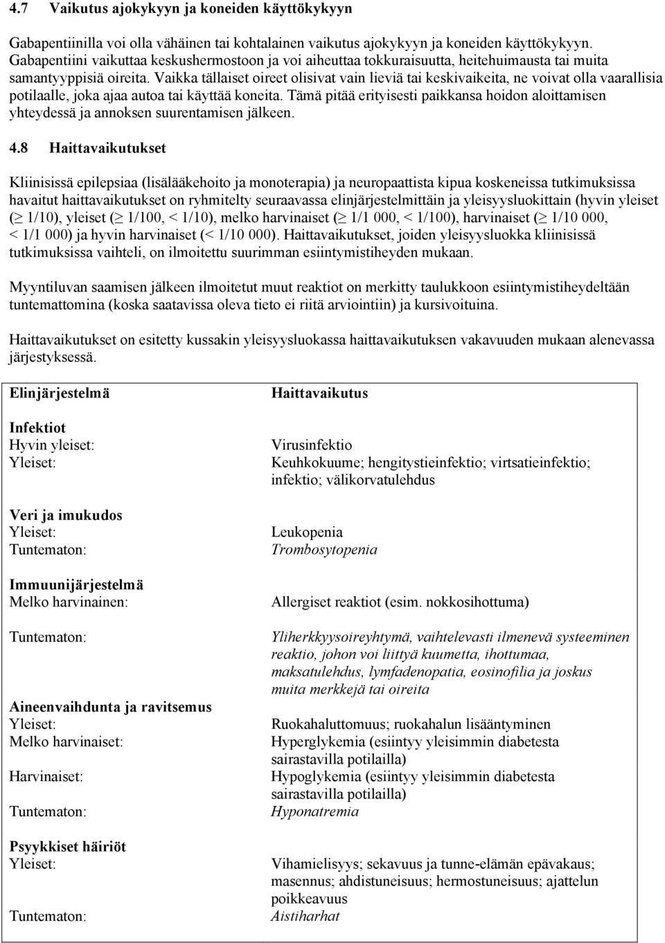 Vaikka tällaiset oireet olisivat vain lieviä tai keskivaikeita, ne voivat olla vaarallisia potilaalle, joka ajaa autoa tai käyttää koneita.