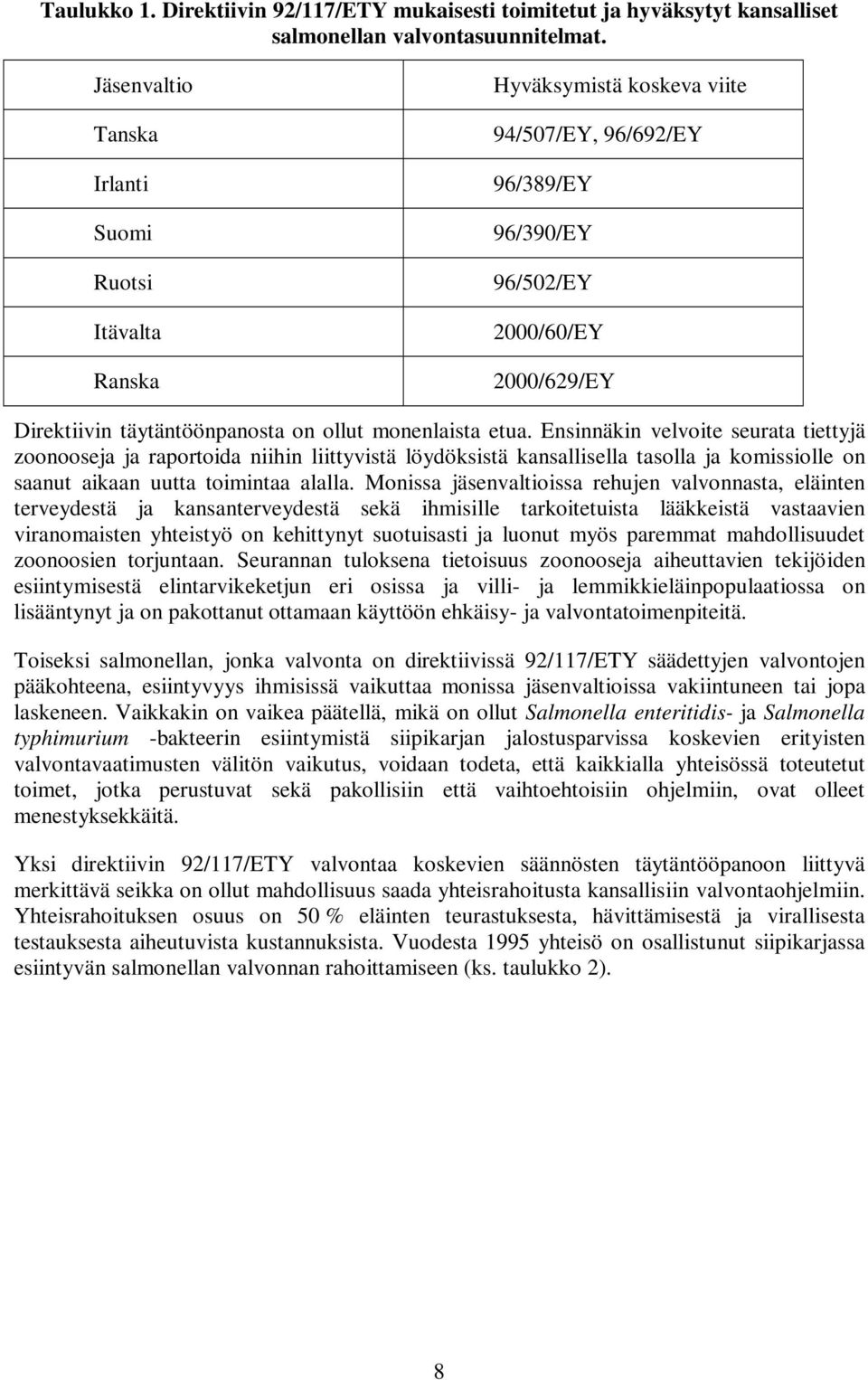 monenlaista etua. Ensinnäkin velvoite seurata tiettyjä zoonooseja ja raportoida niihin liittyvistä löydöksistä kansallisella tasolla ja komissiolle on saanut aikaan uutta toimintaa alalla.