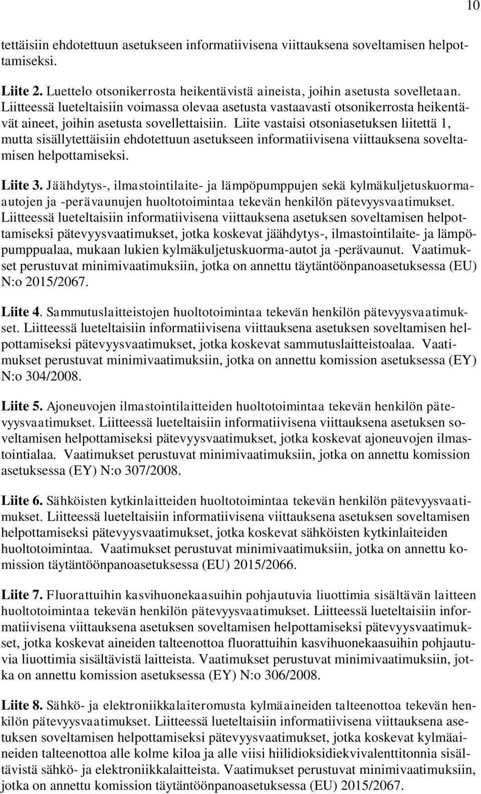 Liite vastaisi otsoniasetuksen liitettä 1, mutta sisällytettäisiin ehdotettuun asetukseen informatiivisena viittauksena soveltamisen helpottamiseksi. Liite 3.