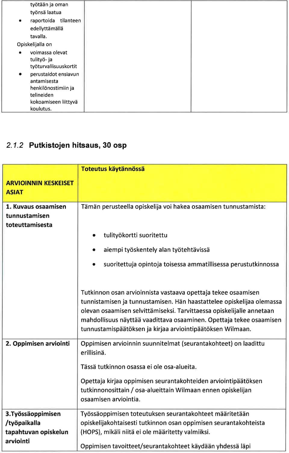 Putkistojen hitsus, 30 osp Toteutus käytännössä KESKEISET ASIAT 1.