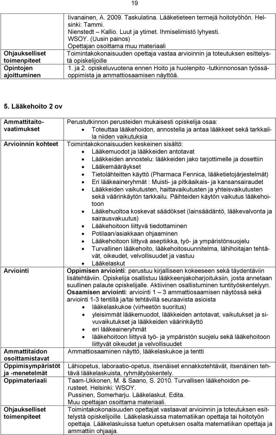 opiskeluvuotena ennen Hoito ja huolenpito -tutkinnonosan työssäoppimista ja ammattiosaamisen näyttöä. 5.