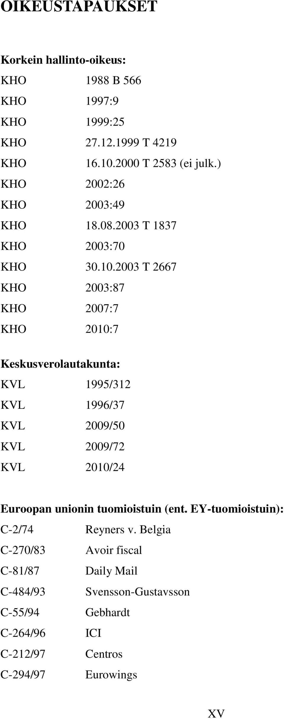 2003 T 2667 KHO 2003:87 KHO 2007:7 KHO 2010:7 Keskusverolautakunta: KVL 1995/312 KVL 1996/37 KVL 2009/50 KVL 2009/72 KVL 2010/24