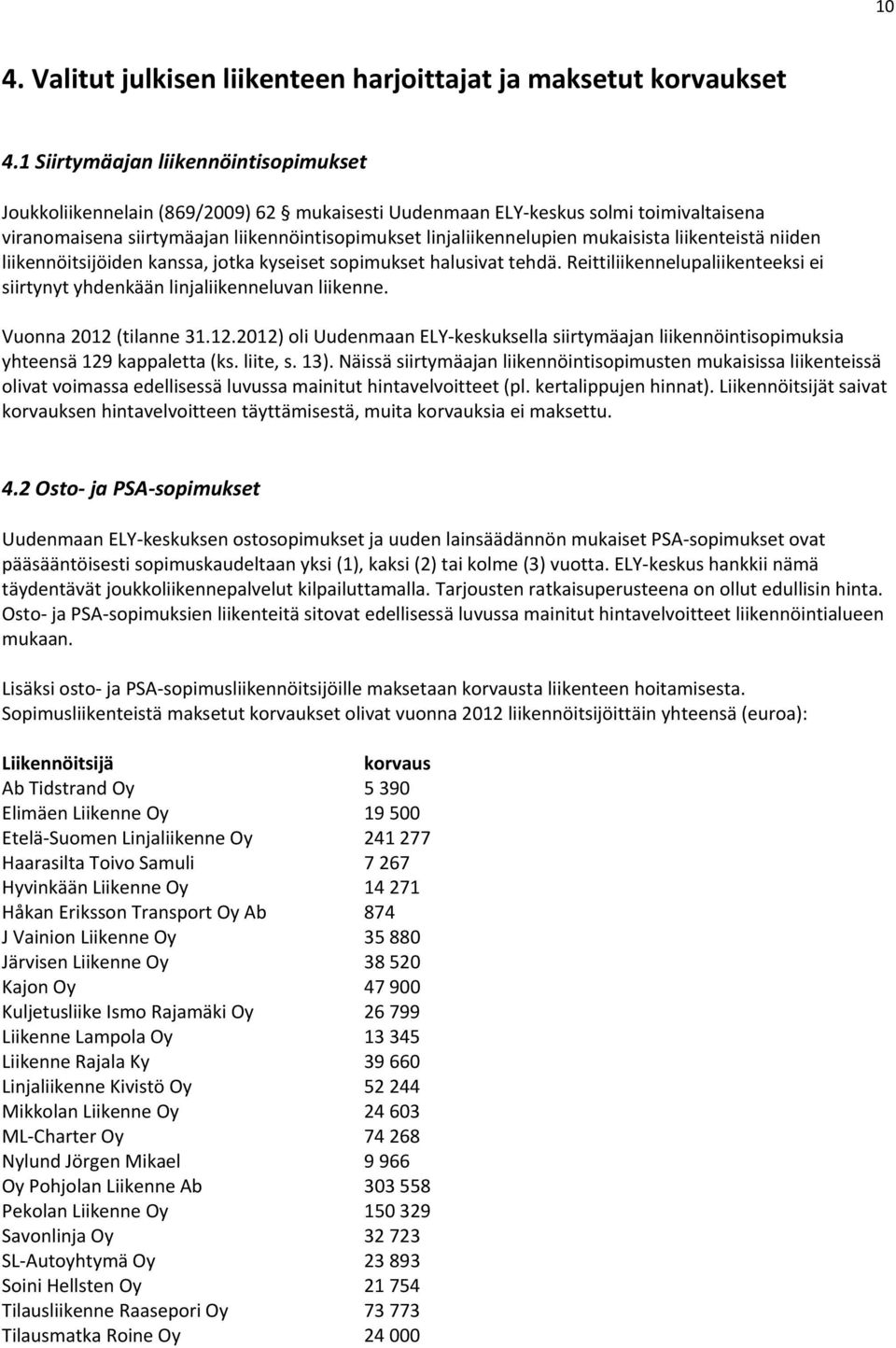 mukaisista liikenteistä niiden liikennöitsijöiden kanssa, jotka kyseiset sopimukset halusivat tehdä. Reittiliikennelupaliikenteeksi ei siirtynyt yhdenkään linjaliikenneluvan liikenne.