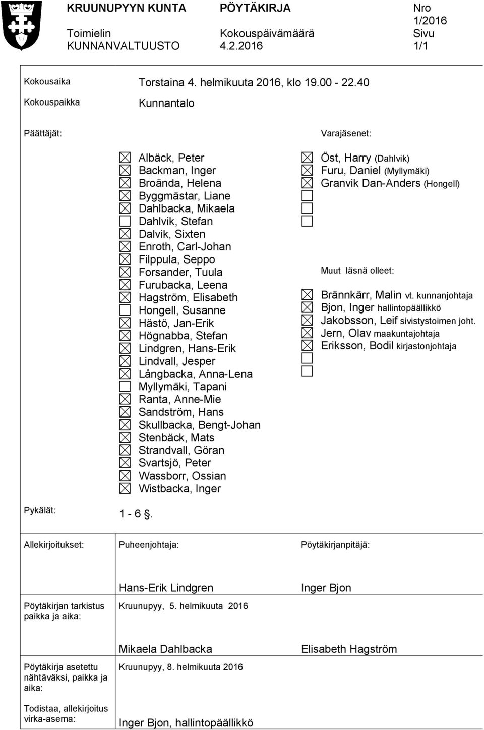 Forsander, Tuula Furubacka, Leena Hagström, Elisabeth Hongell, Susanne Hästö, Jan-Erik Högnabba, Stefan Lindgren, Hans-Erik Lindvall, Jesper Långbacka, Anna-Lena Myllymäki, Tapani Ranta, Anne-Mie
