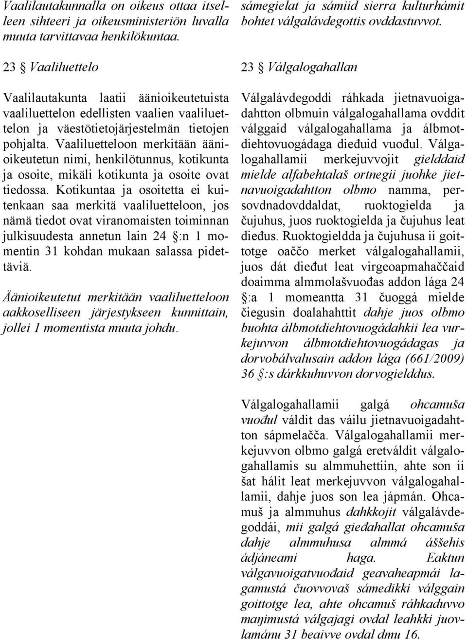 Vaaliluetteloon merkitään äänioikeutetun nimi, henkilötunnus, kotikunta ja osoite, mikäli kotikunta ja osoite ovat tiedossa.