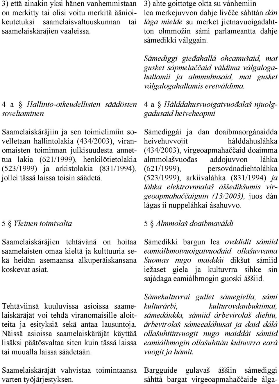 Sámediggi gieđahallá ohcamušaid, mat gusket sápmelaččaid váldima válgalogahallamii ja almmuhusaid, mat gusket válgalogahallamis eretváldima.