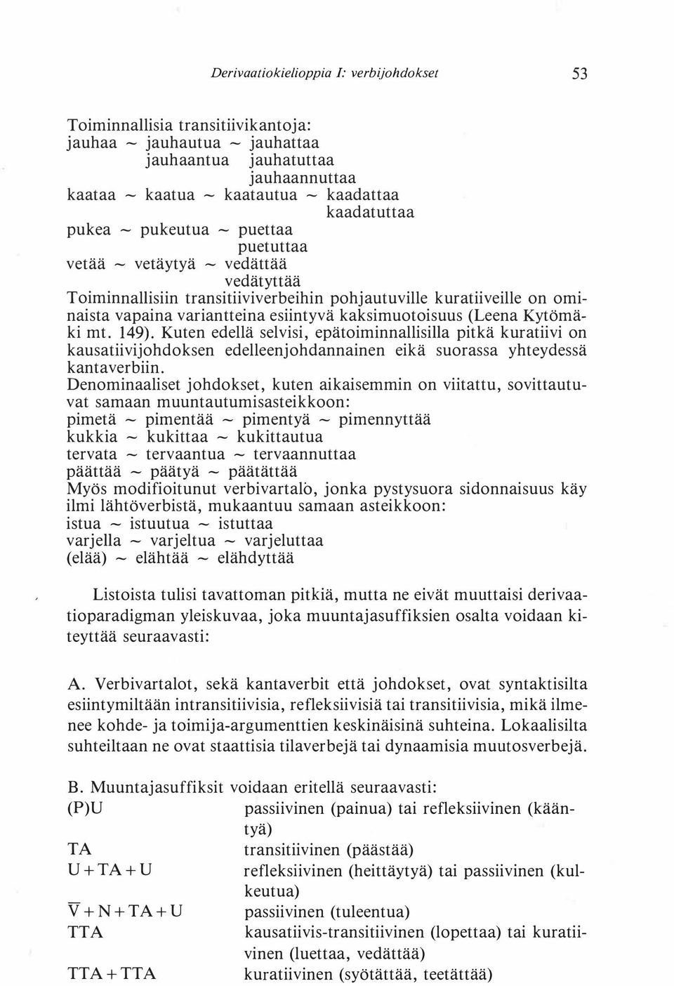 kaksimuotoisuus (Leena Kytömäki mt. 149). Kuten edellä selvisi, epätoiminnallisilla pitkä kuratiivi on kausatiivijohdoksen edelleenjohdannainen eikä suorassa yhteydessä kantaverbiin.