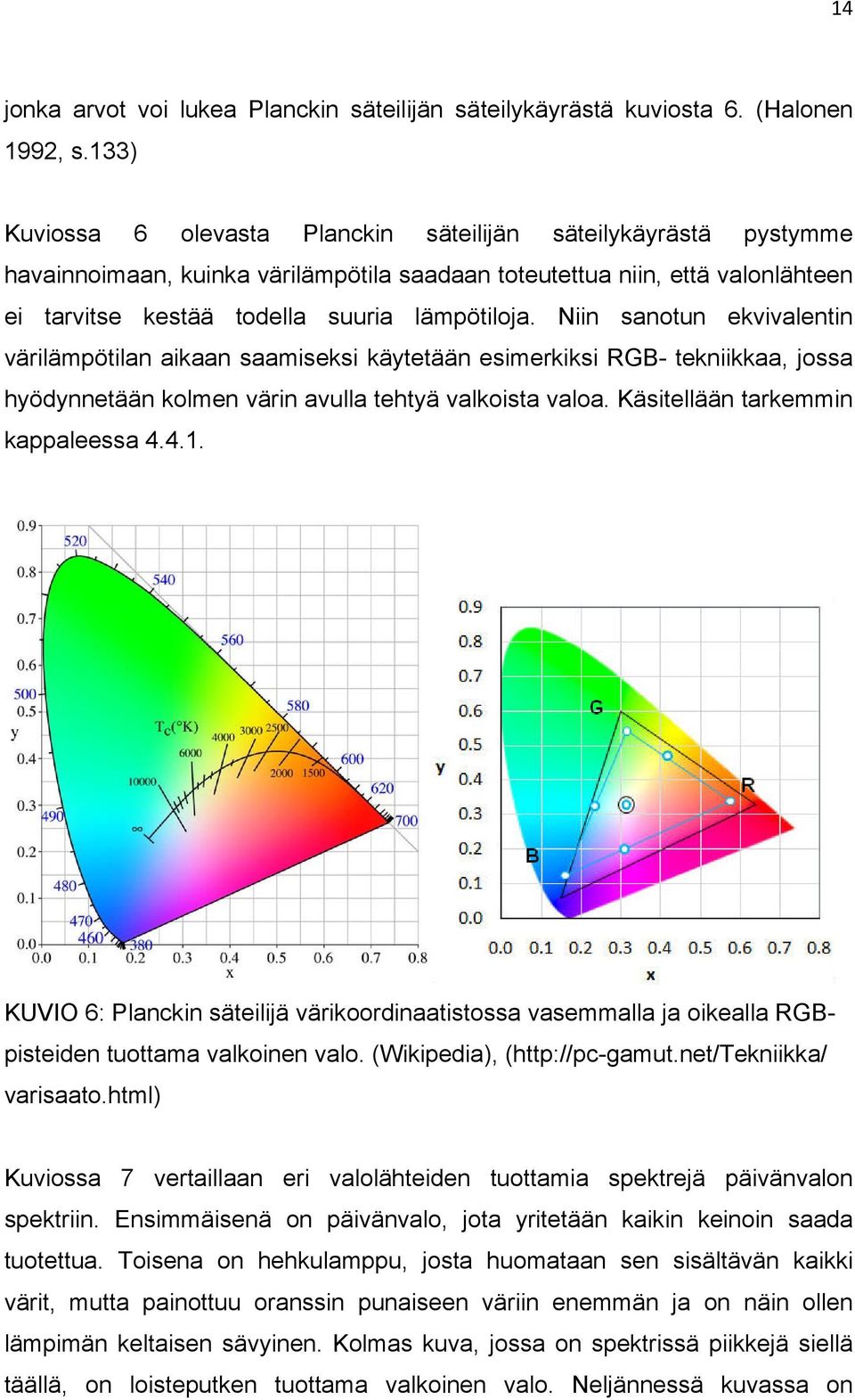 Niin sanotun ekvivalentin värilämpötilan aikaan saamiseksi käytetään esimerkiksi RGB- tekniikkaa, jossa hyödynnetään kolmen värin avulla tehtyä valkoista valoa. Käsitellään tarkemmin kappaleessa 4.4.1.
