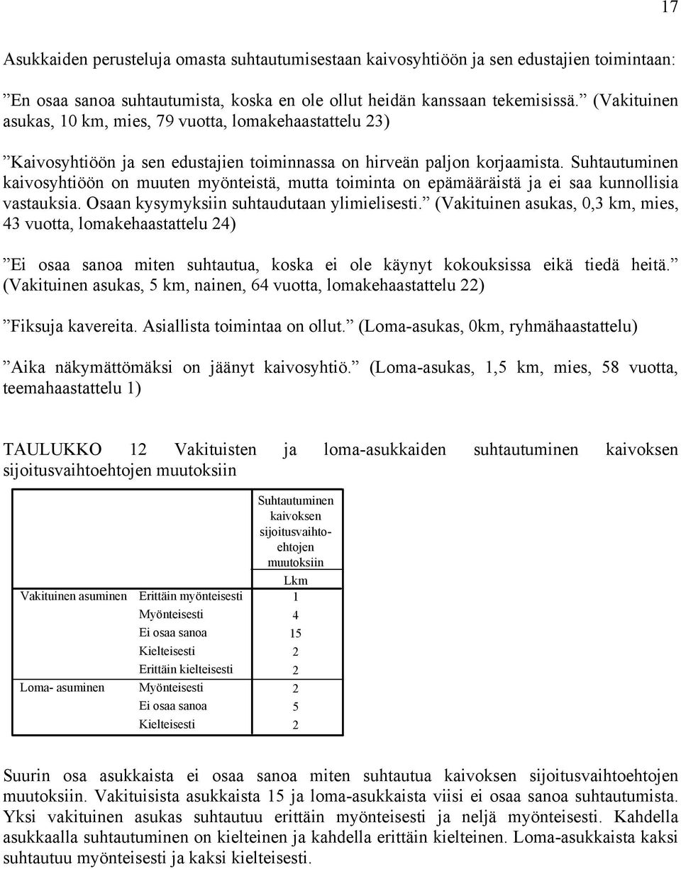 Suhtautuminen kaivosyhtiöön on muuten myönteistä, mutta toiminta on epämääräistä ja ei saa kunnollisia vastauksia. Osaan kysymyksiin suhtaudutaan ylimielisesti.