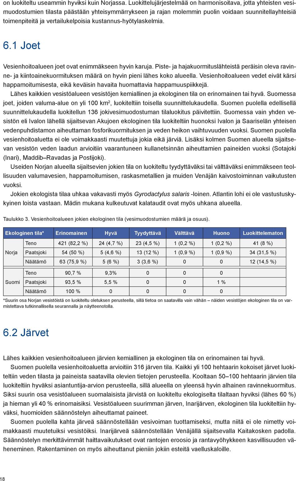 kustannus-hyötylaskelmia. 6.1 Joet Vesienhoitoalueen joet ovat enimmäkseen hyvin karuja.