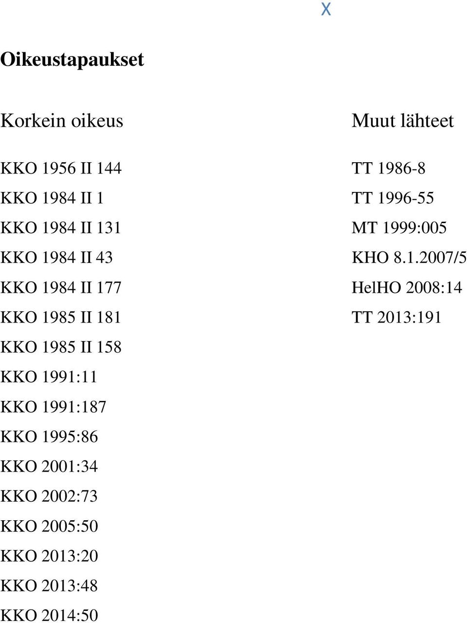 KKO 1995:86 KKO 2001:34 KKO 2002:73 KKO 2005:50 KKO 2013:20 KKO 2013:48 KKO 2014:50