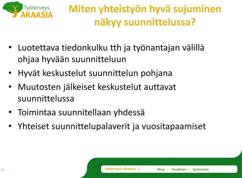 Hyvät keskustelut suunnittelun pohjana Muutosten jälkeiset keskustelut