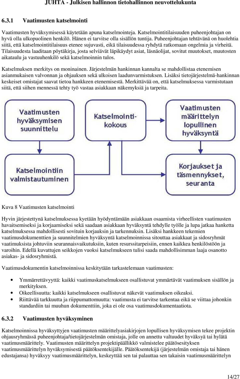 Tilaisuudesta laaditaan pöytäkirja, josta selviävät läpikäydyt asiat, läsnäolijat, sovitut muutokset, muutosten aikataulu ja vastuuhenkilö sekä katselmoinnin tulos.