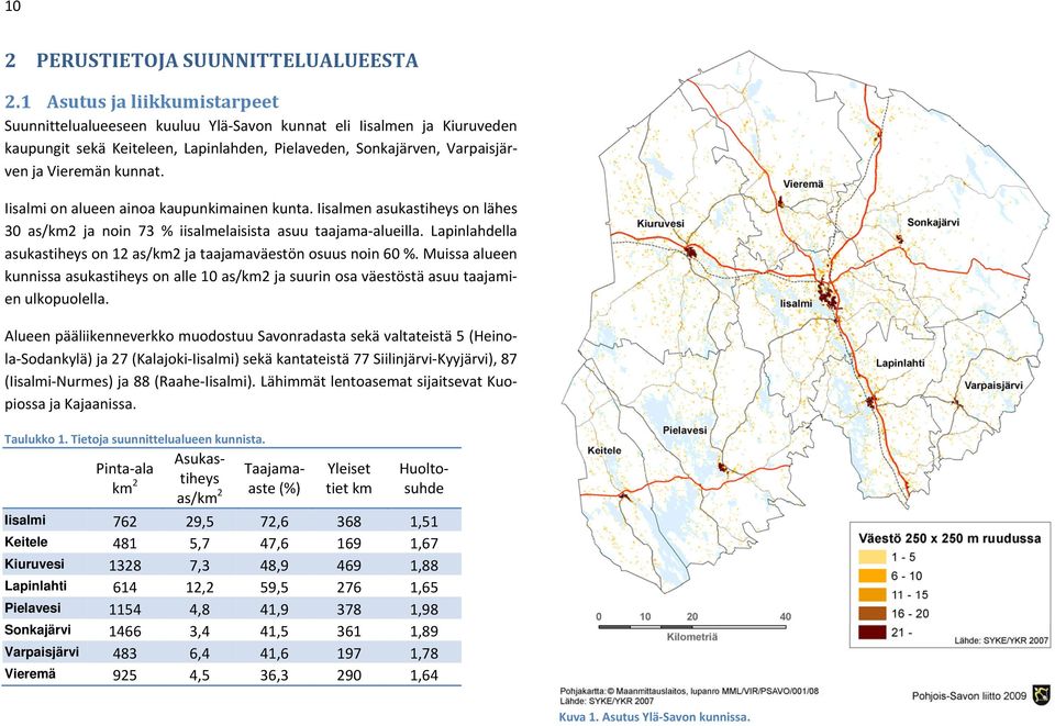 Iisalmi on alueen ainoa kaupunkimainen kunta. Iisalmen asukastiheys on lähes 30 as/km2 ja noin 73 % iisalmelaisista asuu taajama alueilla.