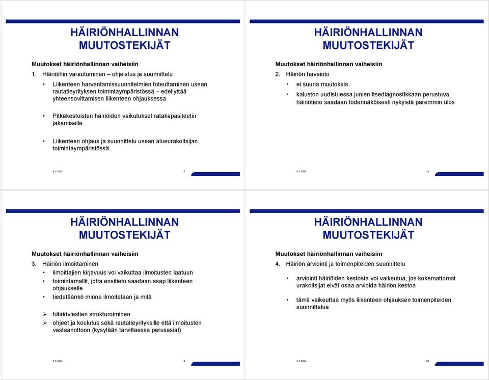 ratakapasiteetin jakamiselle Liikenteen ohjaus ja suunnittelu usean alueurakoitsijan toimintaympäristössä 8.3.2004 17 8.3.2004 18 3.